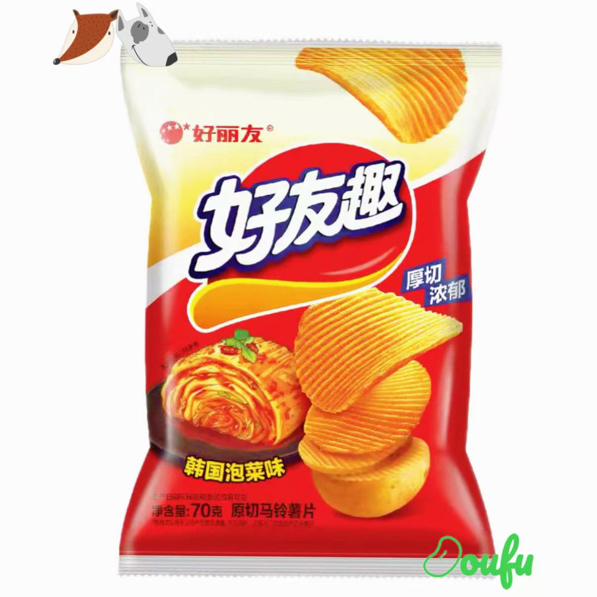 HLY Potato Crisp Kimchi Flv 70g 好丽友好友趣泡菜味薯片70g