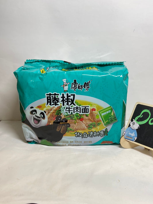 KSF Instant Noodle Pickled Sichuan Pepper Beef Flv 康师傅藤椒牛肉面五连包
