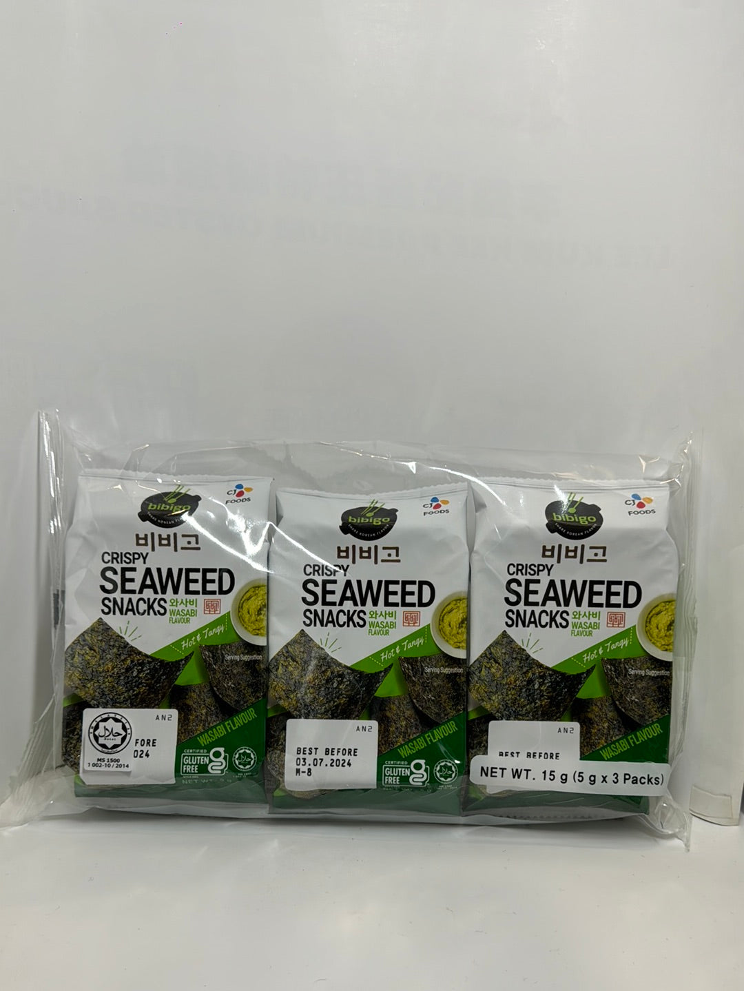 Bibigo crispy seaweed snacks wasabi 15g
