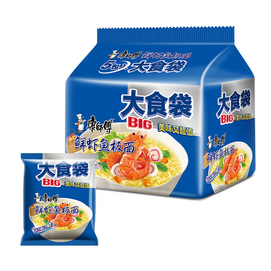 KSF Instant Noodles Big Artificial Fish Flavour康师傅大食袋鲜虾鱼板面五连包120g*5