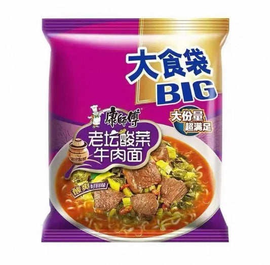 KSF Instant Noodles Big Pickled Artificial Beef Flv 康师傅大食袋老坛酸菜牛肉面162g